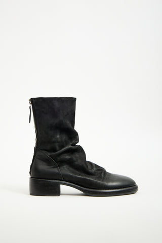 Ernesto Dolani Black Leather Ruched Zip Boot