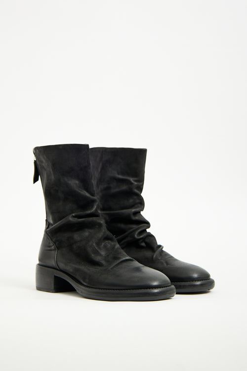 Ernesto Dolani Black Leather Ruched Zip Boot