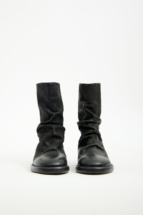 Ernesto Dolani Black Leather Ruched Zip Boot