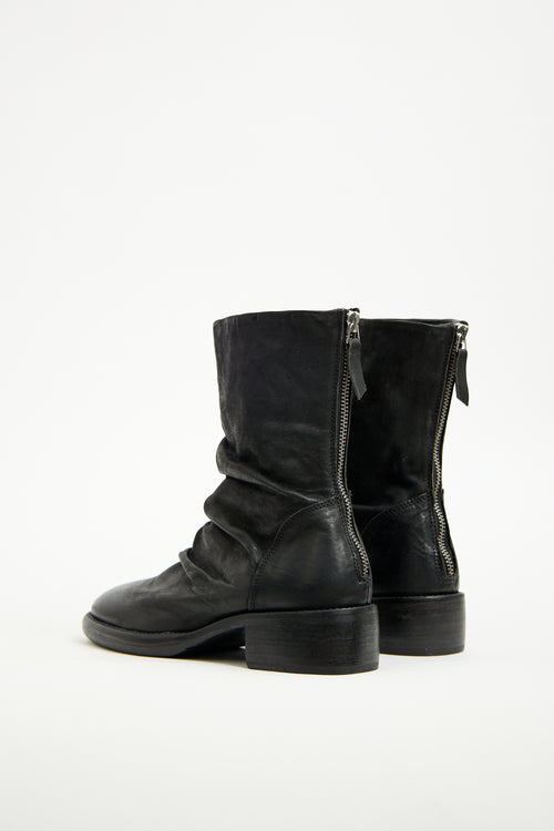 Ernesto Dolani Black Leather Ruched Zip Boot