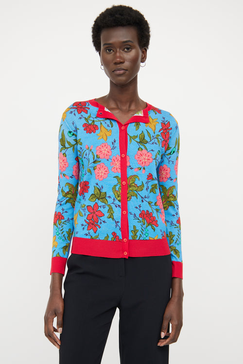 Escada Blue Multi Colour Floral Cardigan