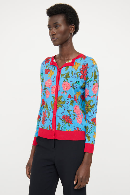 Escada Blue Multi Colour Floral Cardigan