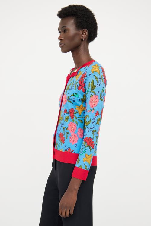 Escada Blue Multi Colour Floral Cardigan