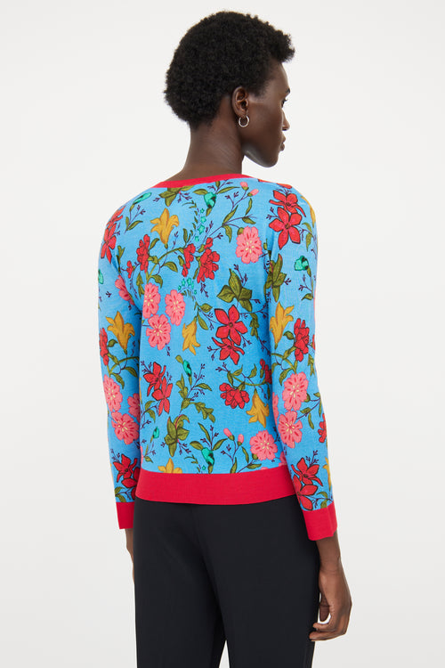 Escada Blue Multi Colour Floral Cardigan