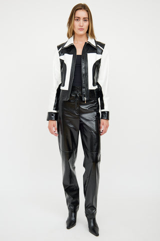 Escada Black 
White Patent Panel Jacket