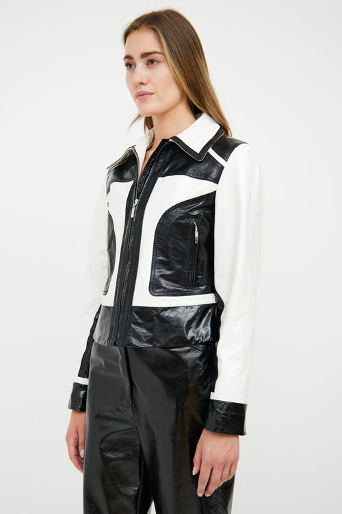 Escada Black 
White Patent Panel Jacket