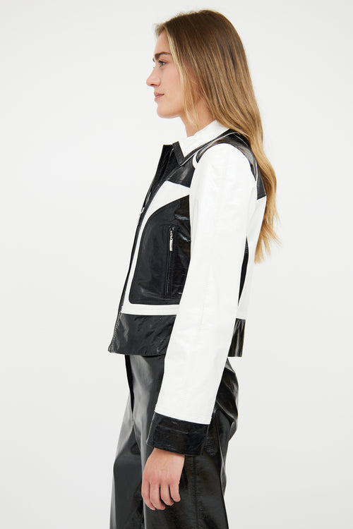 Escada Black 
White Patent Panel Jacket