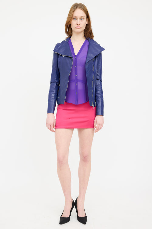 Escada Blue Leather Embroidered Jacket