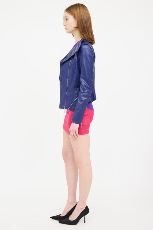 Escada Blue Leather Embroidered Jacket