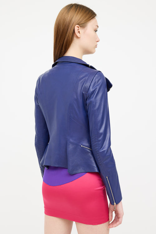 Escada Blue Leather Embroidered Jacket