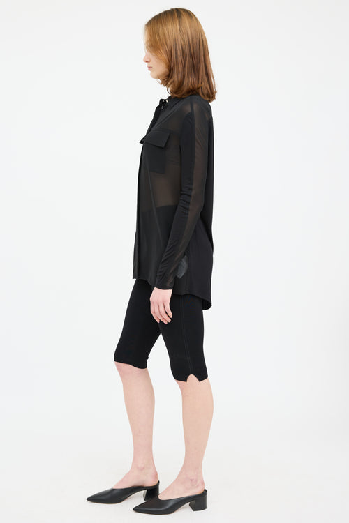 Escada Black Sport Sheer Button Up Pocket Top