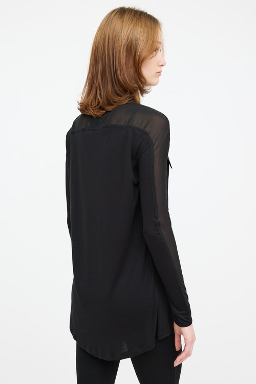 Escada Black Sport Sheer Button Up Pocket Top