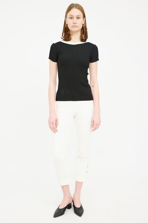 Escada Black 
White Ribbed Top