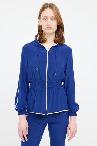 Escada Blue 
White Zip Silk Hood Top