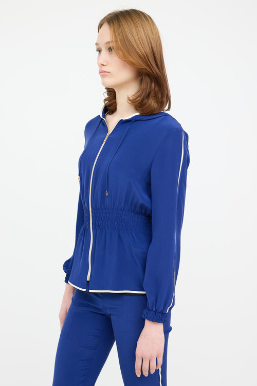 Escada Blue 
White Zip Silk Hood Top