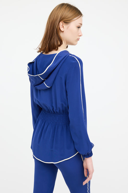 Escada Blue 
White Zip Silk Hood Top