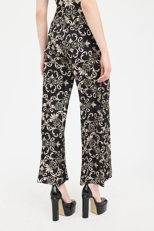 Escada Cream 
Black Silk Pleated Wide Leg Trouser