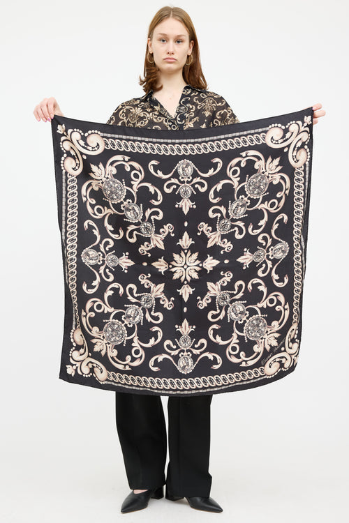 Escada Cream 
Black Silk Paisley Scarf