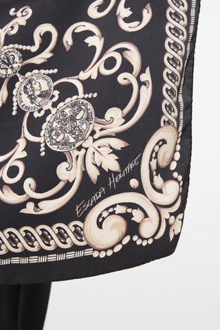 Escada Cream 
Black Silk Paisley Scarf