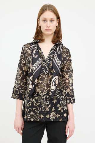 Escada Cream 
Black Silk Paisley Scarf