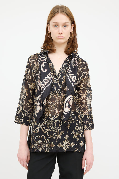 Escada Cream 
Black Silk Paisley Scarf