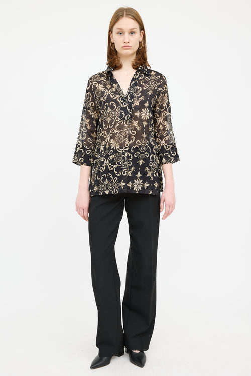 Escada Cream 
Black Button Down Blouse Top