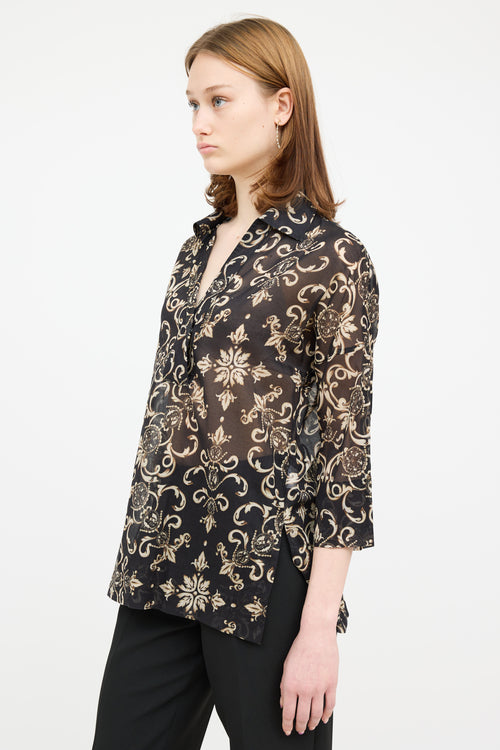 Escada Cream 
Black Button Down Blouse Top