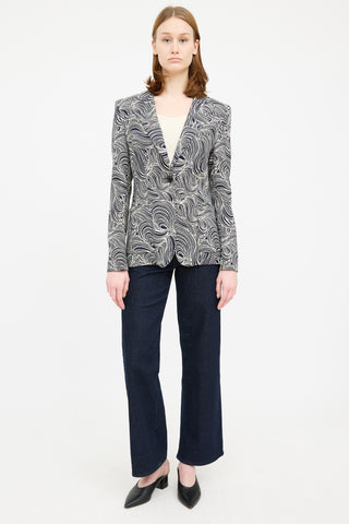 Escada Navy 
Cream Long Sleeve Blazer