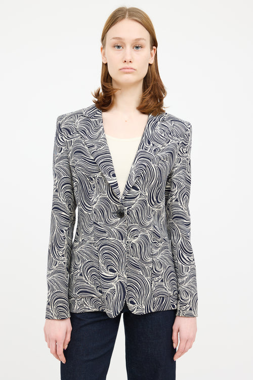 Escada Navy 
Cream Long Sleeve Blazer