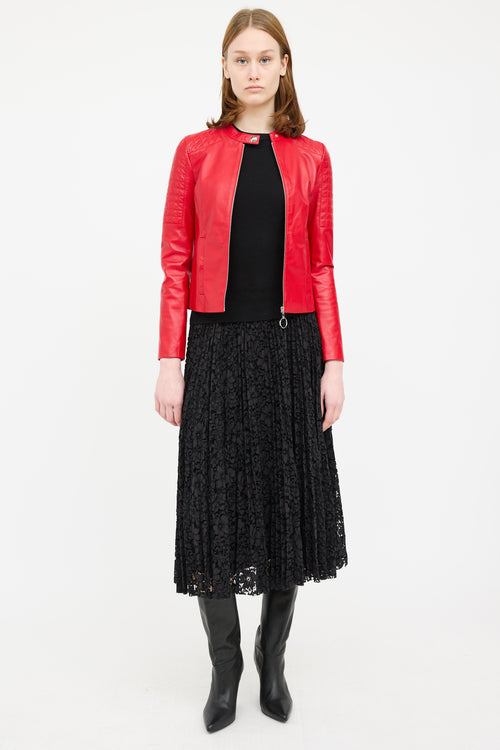 Escada Red Leather Quilted Cafe Jacket