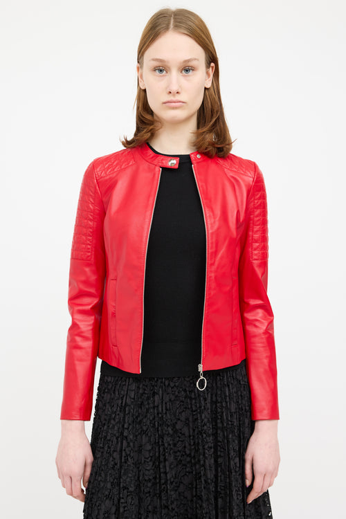 Escada Red Leather Quilted Cafe Jacket