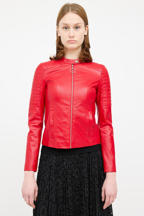 Escada Red Leather Quilted Cafe Jacket