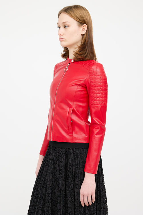 Escada Red Leather Quilted Cafe Jacket