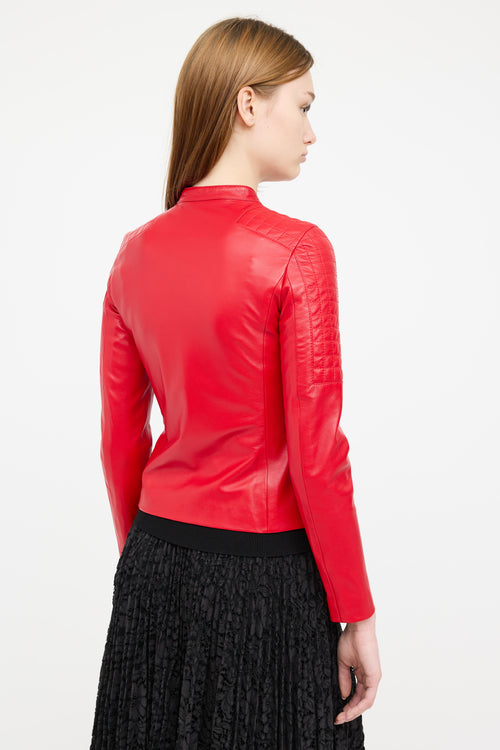 Escada Red Leather Quilted Cafe Jacket