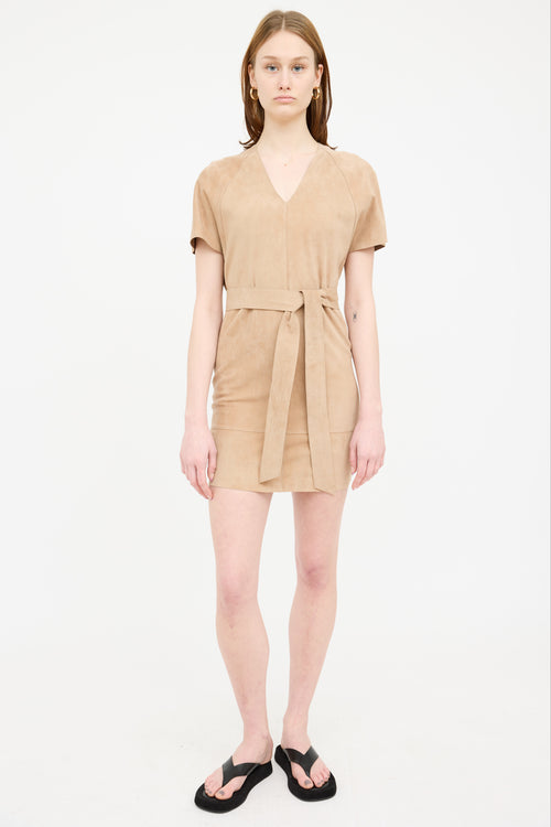 Escada Beige Suede Short Sleeve Dress