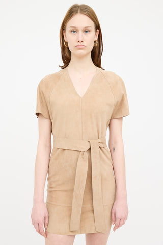 Escada Beige Suede Short Sleeve Dress