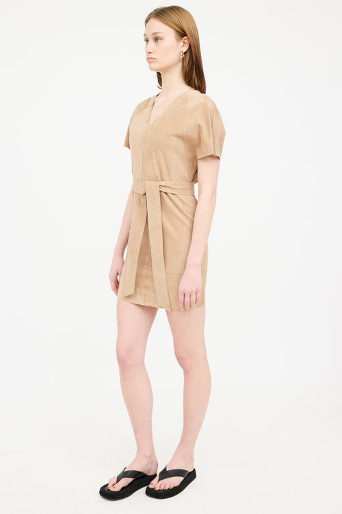 Escada Beige Suede Short Sleeve Dress