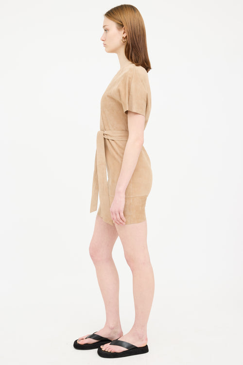 Escada Beige Suede Short Sleeve Dress