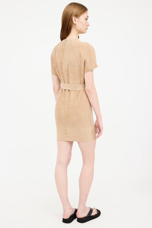 Escada Beige Suede Short Sleeve Dress