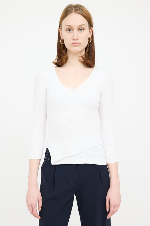 Escada White Ribbed High Low Top