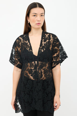 Eskandar Lace Short Sleeve Cardigan