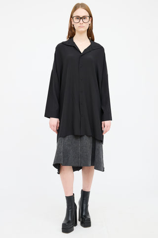 Eskandar Black Silk Oversized Button Top