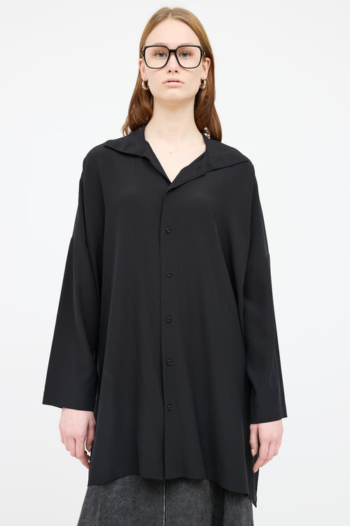 Eskandar Black Silk Oversized Button Top