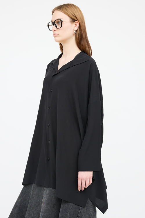 Eskandar Black Silk Oversized Button Top