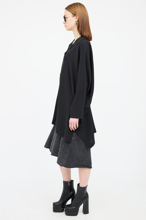 Eskandar Black Silk Oversized Button Top