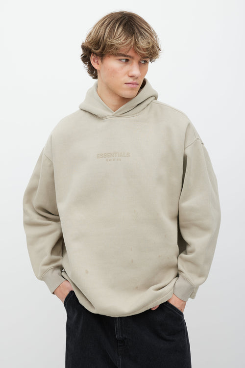 Essentials Beige Logo Front Hoodie