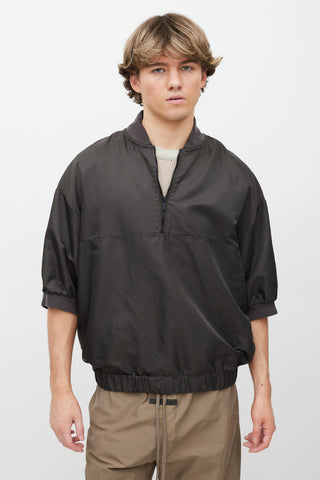 Essentials Grey Nylon Quarter Zip Short Sleeve Jacket