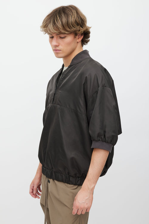 Essentials Grey Nylon Quarter Zip Short Sleeve Jacket