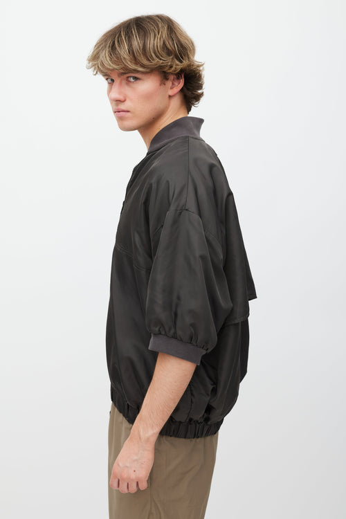 Essentials Grey Nylon Quarter Zip Short Sleeve Jacket