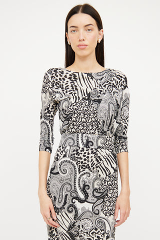 Etro Cream 
Black Paisley Midi Dress